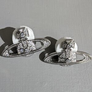 Saturn Orb Planet Stud Earring Cubic Zircon Crystal Rhinestone with Box
